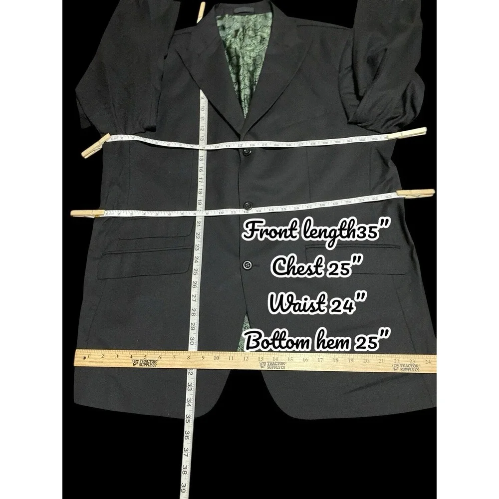 Bespoke Tailored Mens Suit Jacket Pants Black 3 Button 2XL Pants 48x26 Chest 50